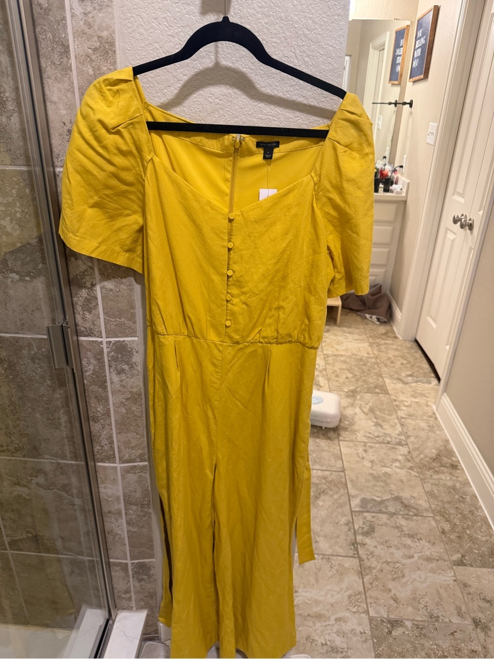 Ann Taylor Mustard Yellow Button-Front Jumpsuit